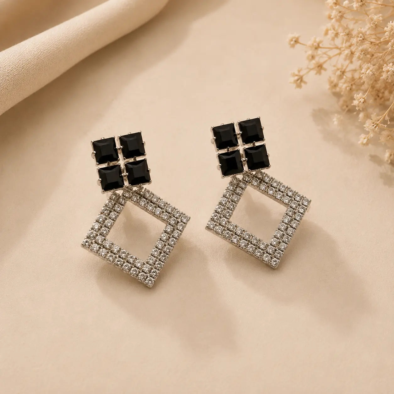 Midnight Crystal Square Drop Earrings