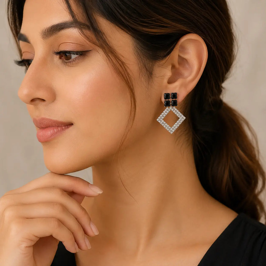 Midnight Crystal Square Drop Earrings